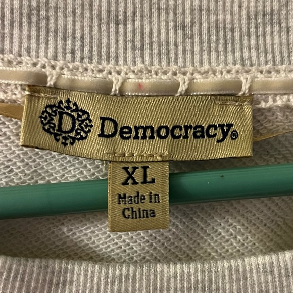 Democracy Gray Sweatshirt with Pearl and Rhinestone  Embellishments - Picture 5 of 5